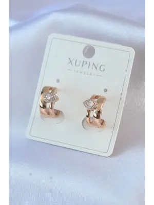 Altın Zirkon Taşlı Yarım Halka Model Damla Zirkon Taş Detay Xuping Çelik Küpe