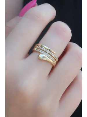Gold Renk Zirkon Taşlı Yılan Model Kadın Yüzük