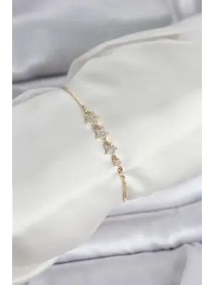 Gold Renk Zirkon Taşlı Yıldız Model Asansörlü Kadın Bileklik