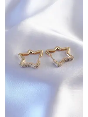 Altın Zirkon Taşlı Yıldız Model Çelik Küpe