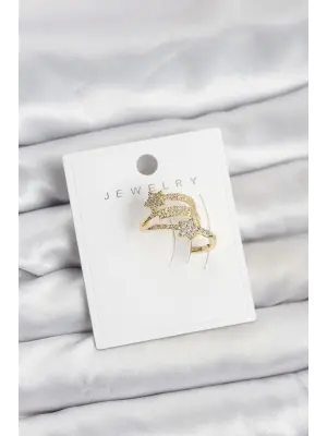 Gold Renk Zirkon Taşlı Yıldız Model Kıkırdak Earcuff Küpe