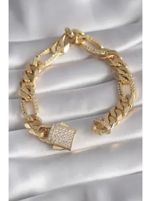 Gold Renk Zirkon Taşlı Zincir VIP Exclusive Seri Gurmet Model Kadın