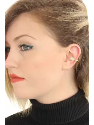 Gold Renkli Taşlı Metal Geçirmeli Kıkırdak Baykuş Küpe