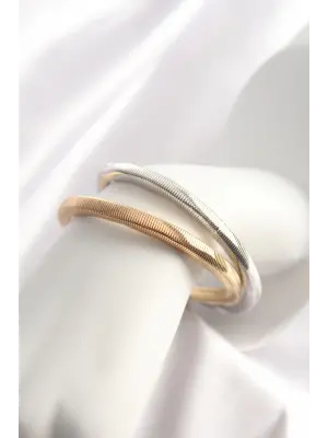 Gold ve Gümüş Renk Lastikli 2 li Pirinç Bileklik