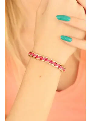 Gold Zincirli Pembe İpli Bayan Bileklik