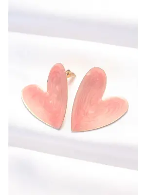 Gül Kurusu Renk Mineli Kalp Küpe