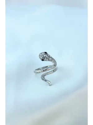 Gümüş Metal Ayarlamalı Taşlı Yılan Model Yüzük