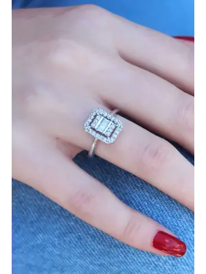 Gümüş Baget Zirkon Taşlı Çelik Yüzük