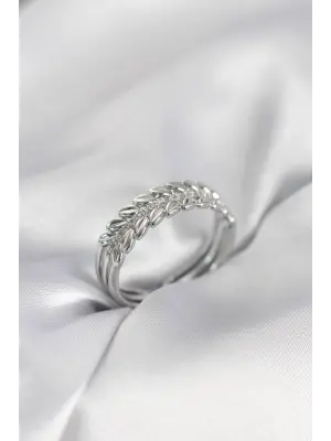 Gümüş Renk Başak Model Zirkon Taşlı Kadın Yüzük