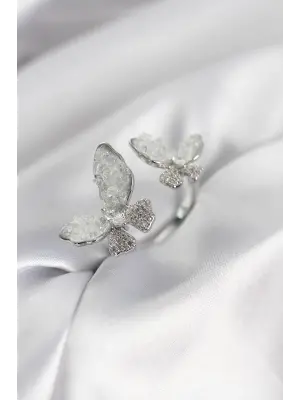 Gümüş Renk Beyaz Kelebek Model Zirkon Taşlı Kadın Yüzük