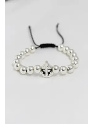 Gümüş Renk Çapa Figürlü Asansörlü Erkek Bileklik