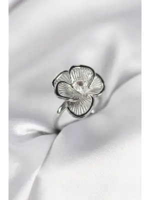Gümüş Renk Çiçek Model Vintage Kadın Yüzük