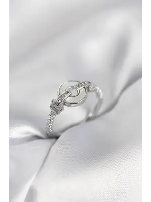 Gümüş Renk Daire Form Sedef ve Zirkon Taşlı Kadın Yüzük