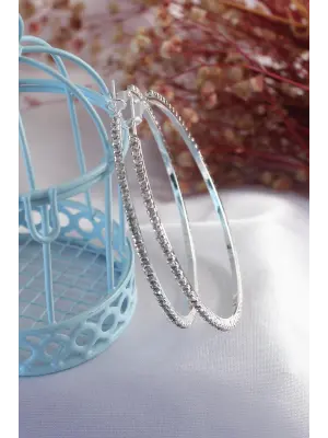 Gümüş Renk Halka Model Zirkon Taşlı Kadın Küpe