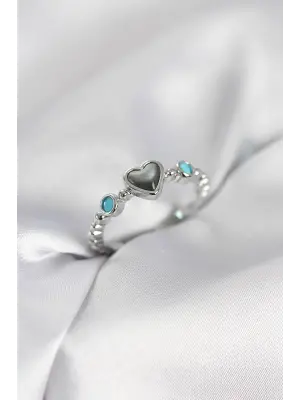 Gümüş Renk Hematit Taşlı Kadın Yüzük