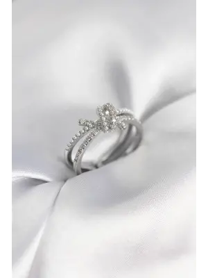 Gümüş Renk İncili Zirkon Taşlı Düğüm Kadın Yüzük