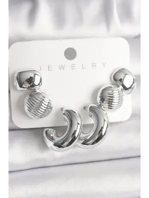 Gümüş İşlemeli Daire Halka Model CCB Platik Çelik Küpe Seti