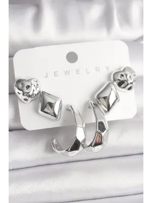 Gümüş Kalp Halka Figür CCB Plastik Çelik Küpe Seti