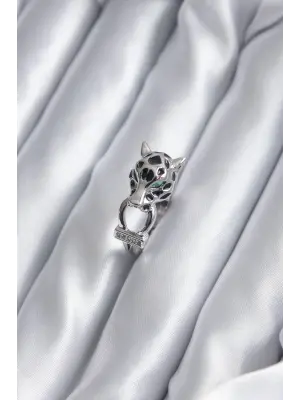 Gümüş Kaplan Model Zirkon Taş Detay VİP Çelik Yüzük