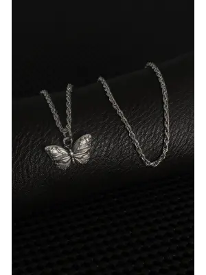Gümüş Renk Kelebek Figür Erkek Kolye