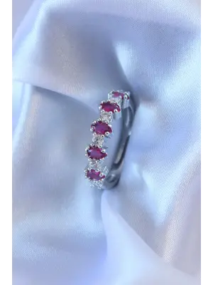 Gümüş Renk Kırmızı Zirkon Taşlı Kadın Yüzük