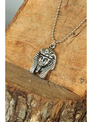 Gümüş Renk Krom Kaplama Kararmaz Firavun Tasarım Metal Erkek Kolye