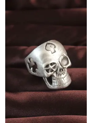 Gümüş Renk Kuru Kafa Figürlü Ayarlamalı Erkek Yüzük