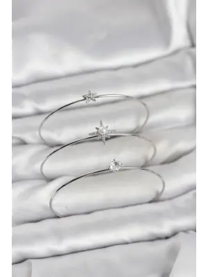 Gümüş Renk Kutup Yıldızı Model Zirkon Taşlı 3lü Kadın Bileklik Kombini