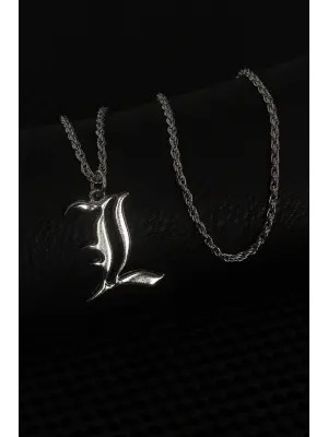 Gümüş Renk L Harf Erkek Kolye