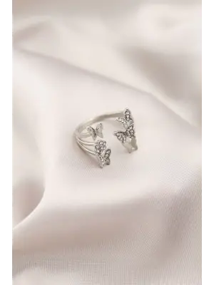 Gümüş Metal Kelebek Model Çelik Yüzük