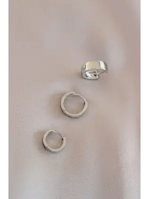 Gümüş Renk Metal Küpe Seti