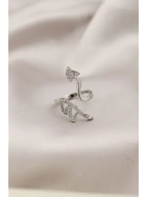 Gümüş Renk Metal Ok Tasarımlı Zirkon Taşlı Kadın Yüzük