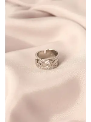 Gümüş Renk Metal Taşlı Model Ayarlanabilir Kadın Yüzük