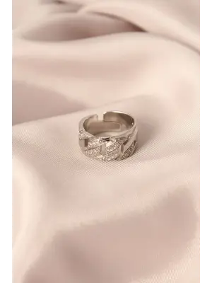 Gümüş Renk Metal Zirkon Taşlı Ayarlanabilir Kadın Yüzük