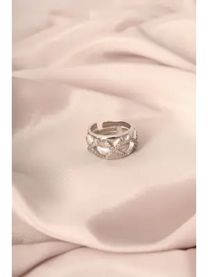 Gümüş Renk Metal Zirkon Taşlı Çarpı Model Ayarlanabilir Kadın Yüzük