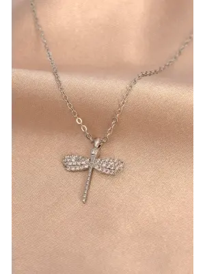 Gümüş Renk Metal Zirkon Taşlı Yusufçuk Kolye