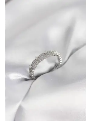 Gümüş Renk Motif Desenli Zirkon Taşlı Kadın Yüzük