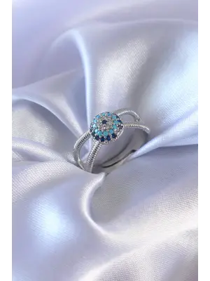 Gümüş Nazar Boncuk Model Çelik Yüzük