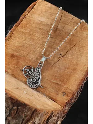 Gümüş Renk Osmanlı Tuğralı Erkek Kolye