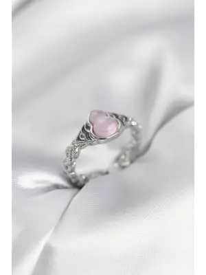 Gümüş Renk Pembe Damla Model Kadın Yüzük