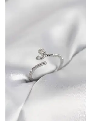 Gümüş Renk Pirinç Kuyruklu Kalp Model Kadın Yüzük