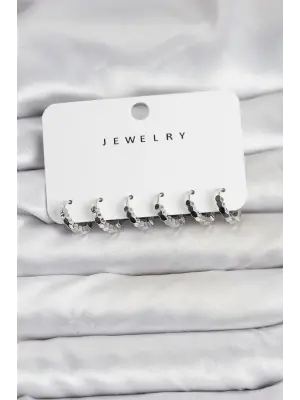 Gümüş Renk Pirinç Minimal Petek Detaylı Kadın Küpe Seti