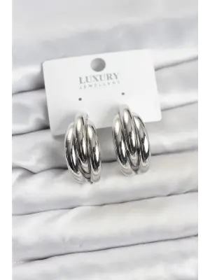 Gümüş Renk Çelik Yarım Halka Model Kadın Küpe