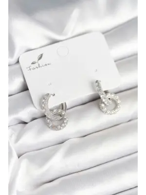 Gümüş Renk Pirinç Zirkon Taşlı Halka Model Kadın Küpe