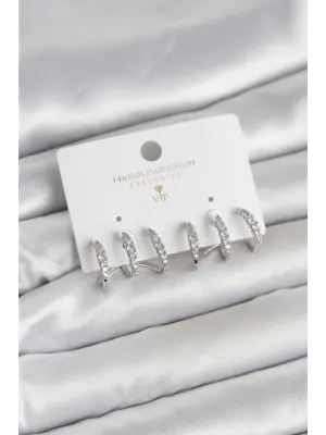 Gümüş Renk Pirinç Zirkon Taşlı Kadın Küpe