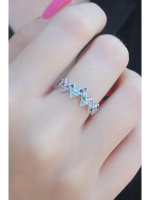 Gümüş Renk Renkli Zirkon Taşlı Kadın Yüzük