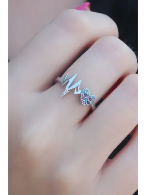 Gümüş Renk Ritim Zirkon Taşlı Kalp Model Kadın Yüzük