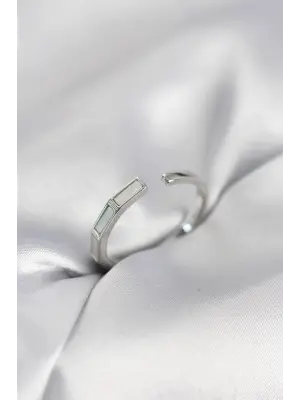 Gümüş Renk Sedefli Çubuk Model Kadın Yüzük