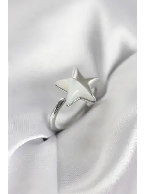 Gümüş Renk Sedefli Yıldız Model Kadın Yüzük