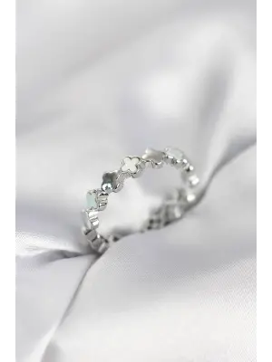 Gümüş Renk Sedefli Yonca Model Kadın Yüzük